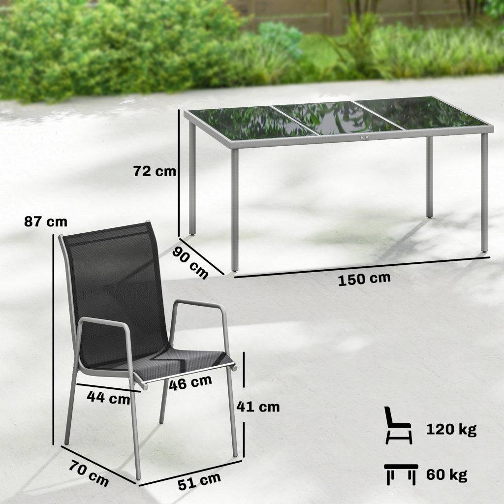 Set Giardino 6 Posti con Sedie Impilabili ¨C zephmum ¨C Argento 70x51x87cm
