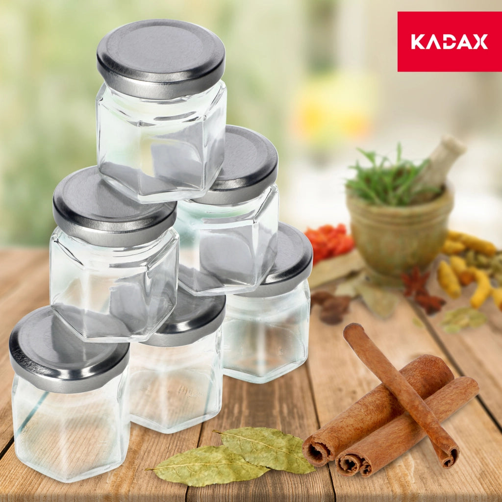 KADAX Contenitori per spezie, barattoli in vetro da 30 ml per spezie e miele, confezione da 6 pezzi