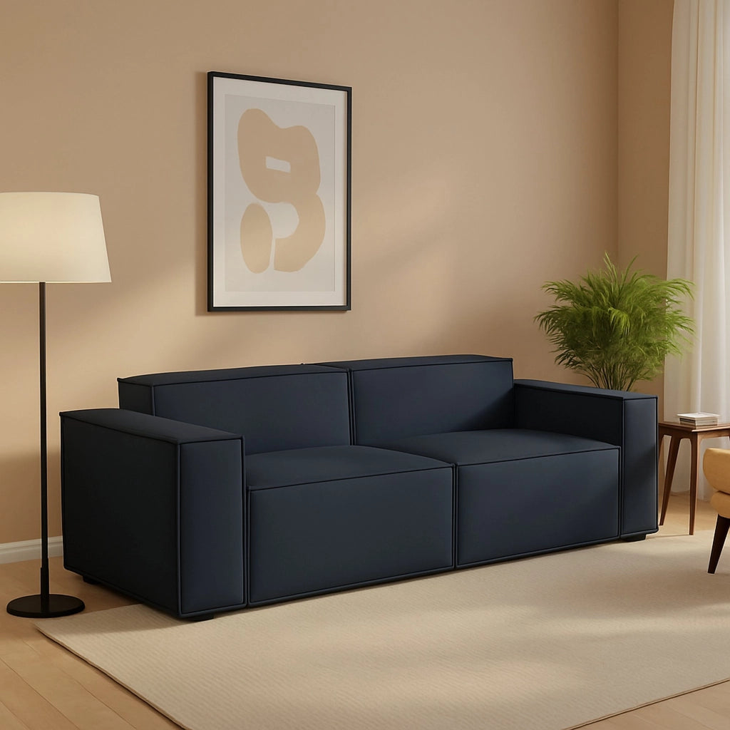 Divano fisso Lepidolite, Divano componibile a 2 posti lineare, Made in Italy, SofÒ  moderno da soggiorno in tessuto, Cm 220x95h70, Blu