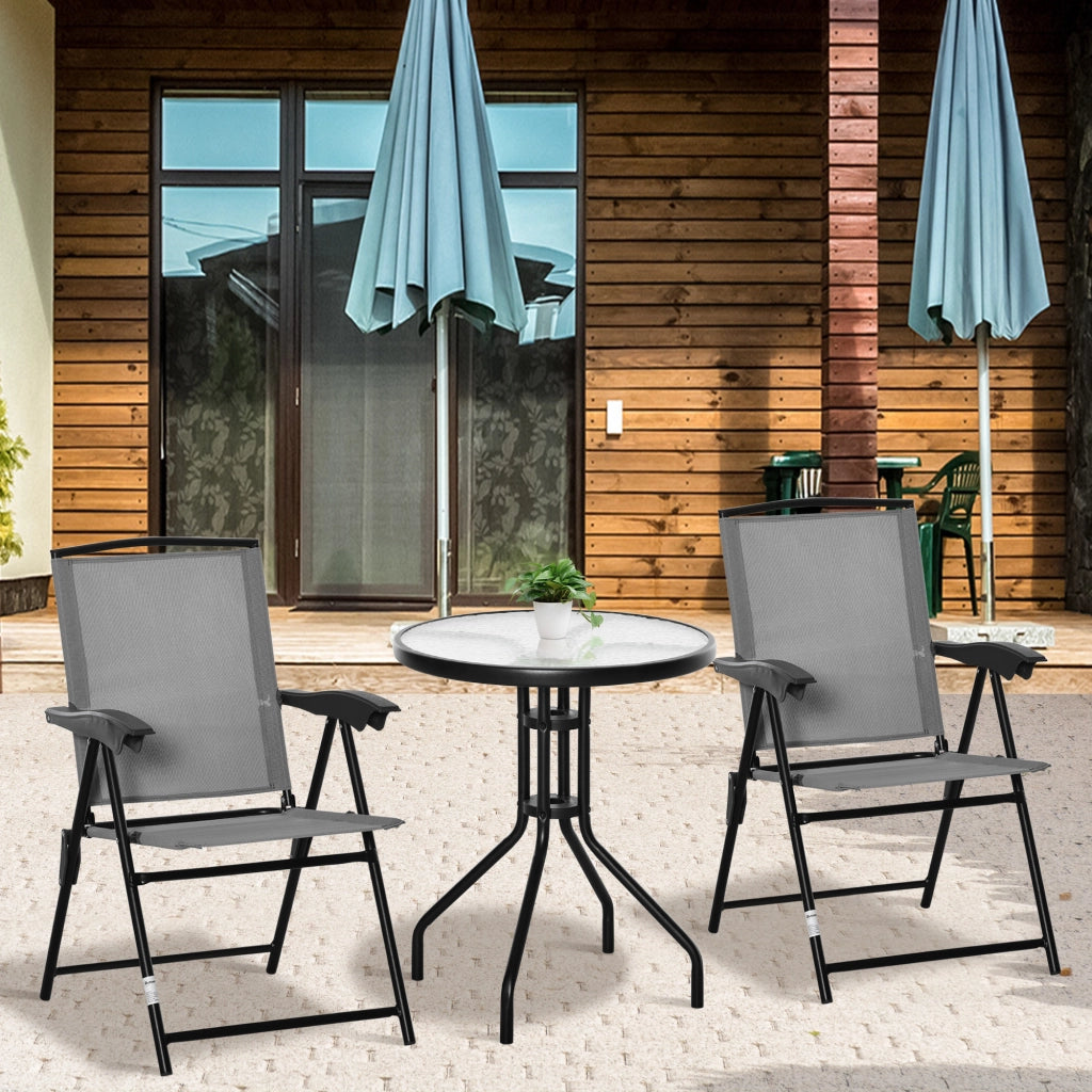 Set Giardino 3 Pezzi ¨C zephmum ¨C 2 Sedie Pieghevoli Grigie con Tavolo Rotondo Vetro