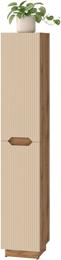Armadio per il bagno Lotta, Cachemire, 33 x 186 cm con 2 porte, per la conservazione di accessori da bagno e prodotti per la cura