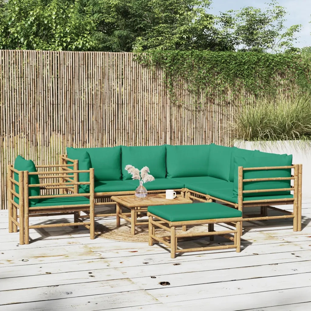 Set Salotto da Giardino 8pz con Cuscini Verdi Bambù 3155158