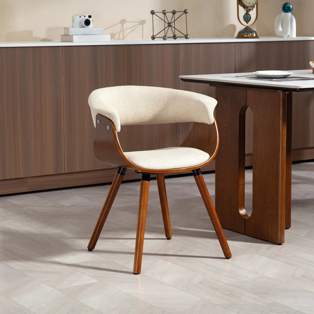 Sedia da pranzo ¨C Zephmum ¨C Tessuto effetto lino schienale curvo gambe in legno beige