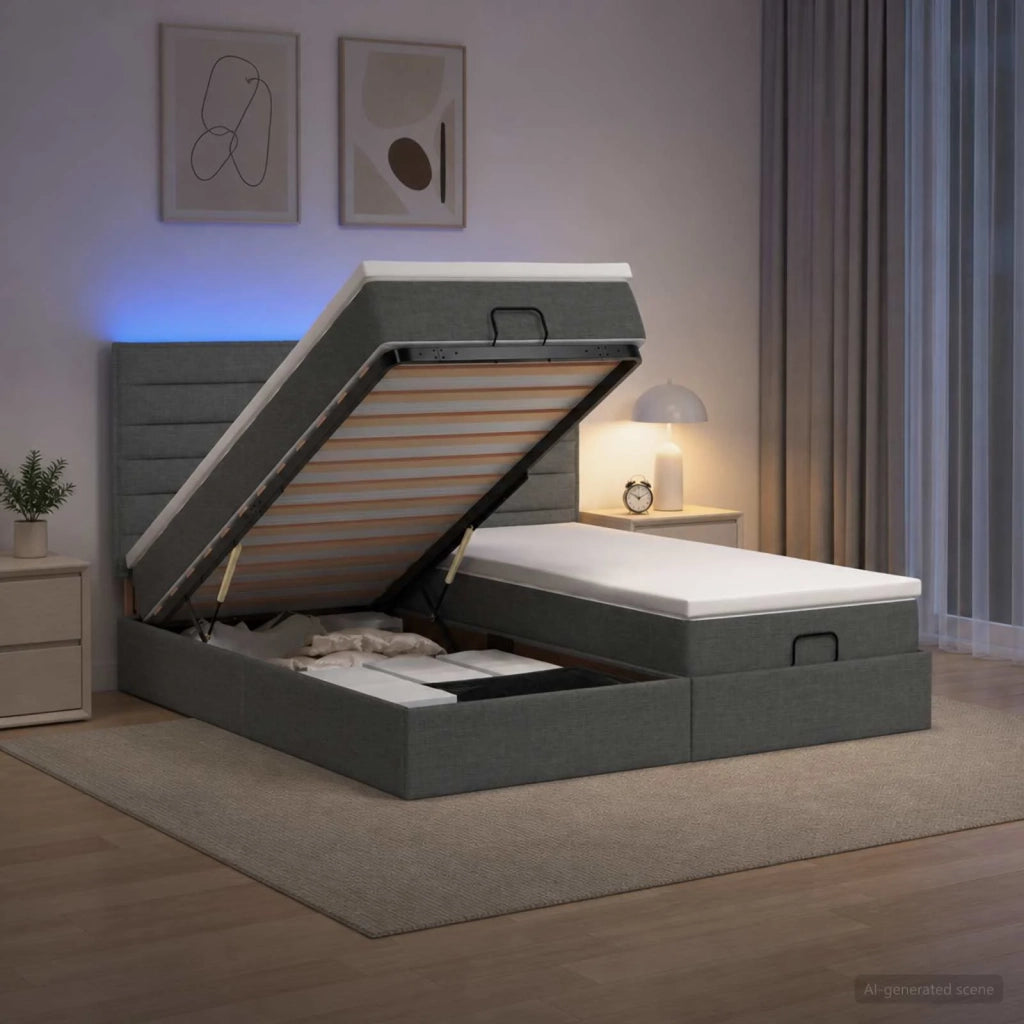 Letto Ottomano con Materasso e LED Grigio Scuro 160 x 200 cm 3458410