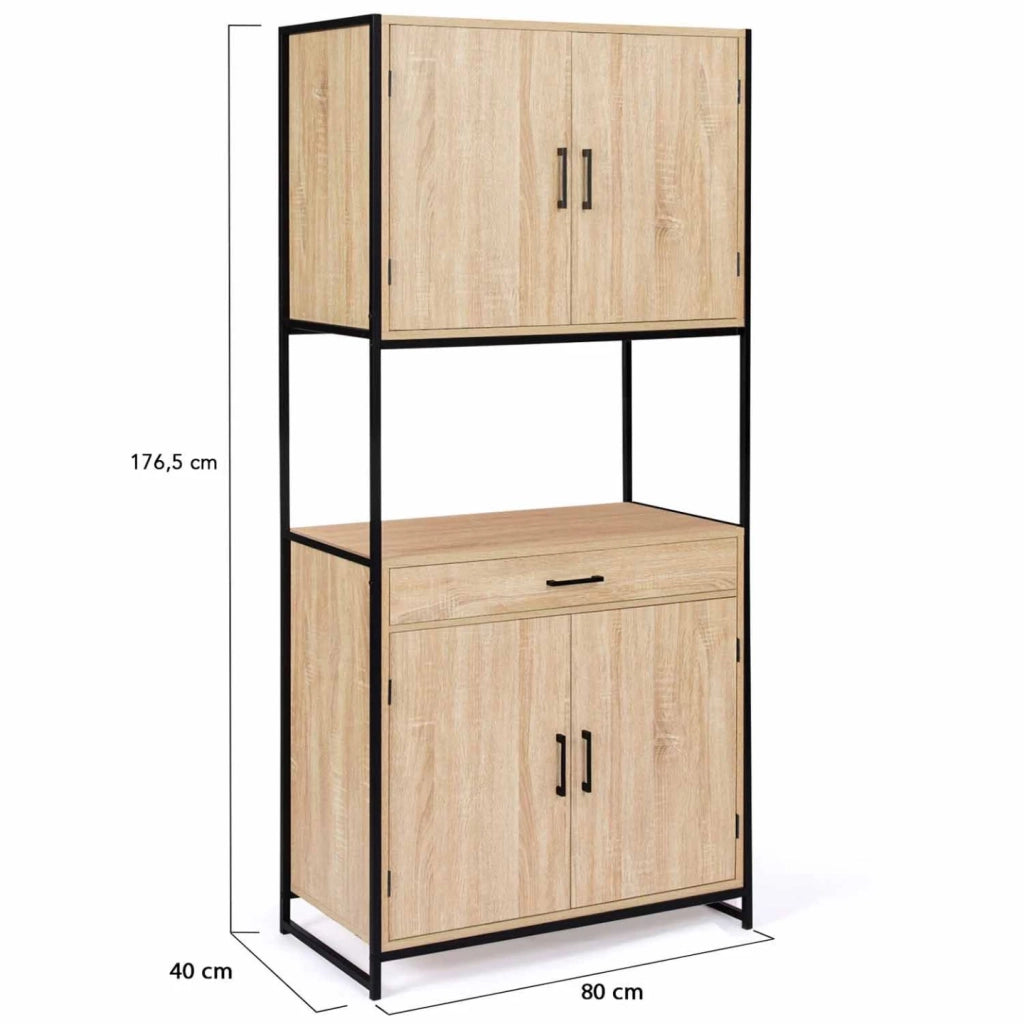 IDMarket - 80 cm Credenza da cucina DETROIT Armadio di design industriale a 4 ante + cassetto