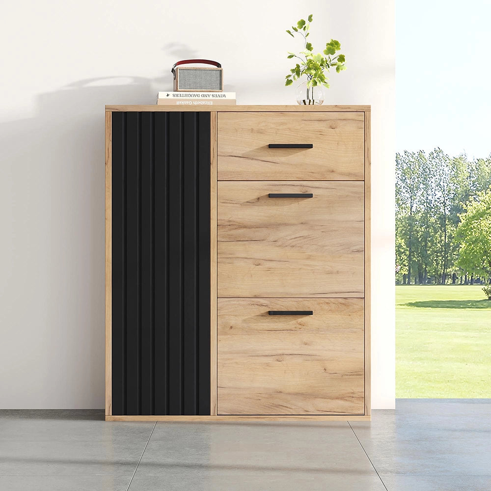 Scarpiera Moderna 80x24x95.5cm - Xylo - con Ripiani Regolabili, Nero e Naturale