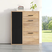 Scarpiera Moderna 80x24x95.5cm - Xylo - con Ripiani Regolabili, Nero e Naturale