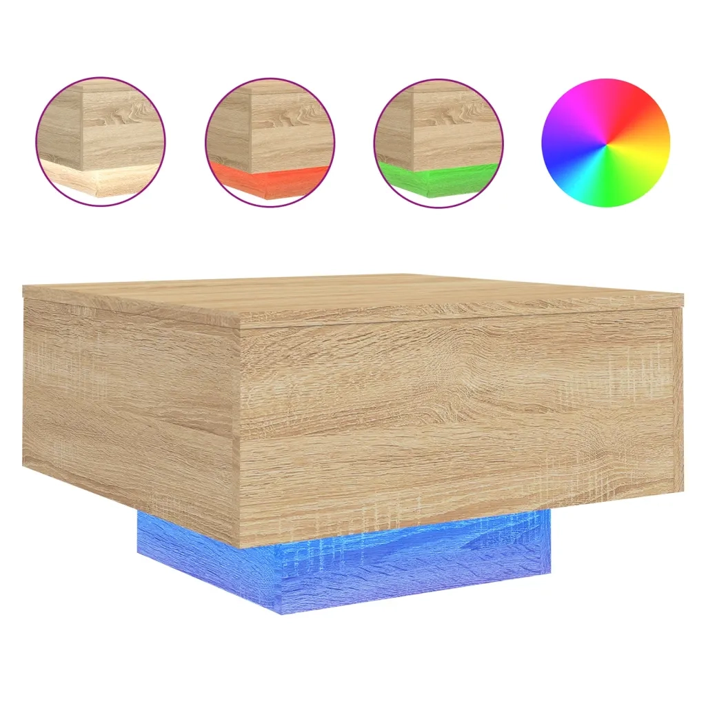 Tavolino da Soggiorno con Luci LED-Tavolino da Salotto-Tavolo Rovere Sonoma 55x55x31 cm