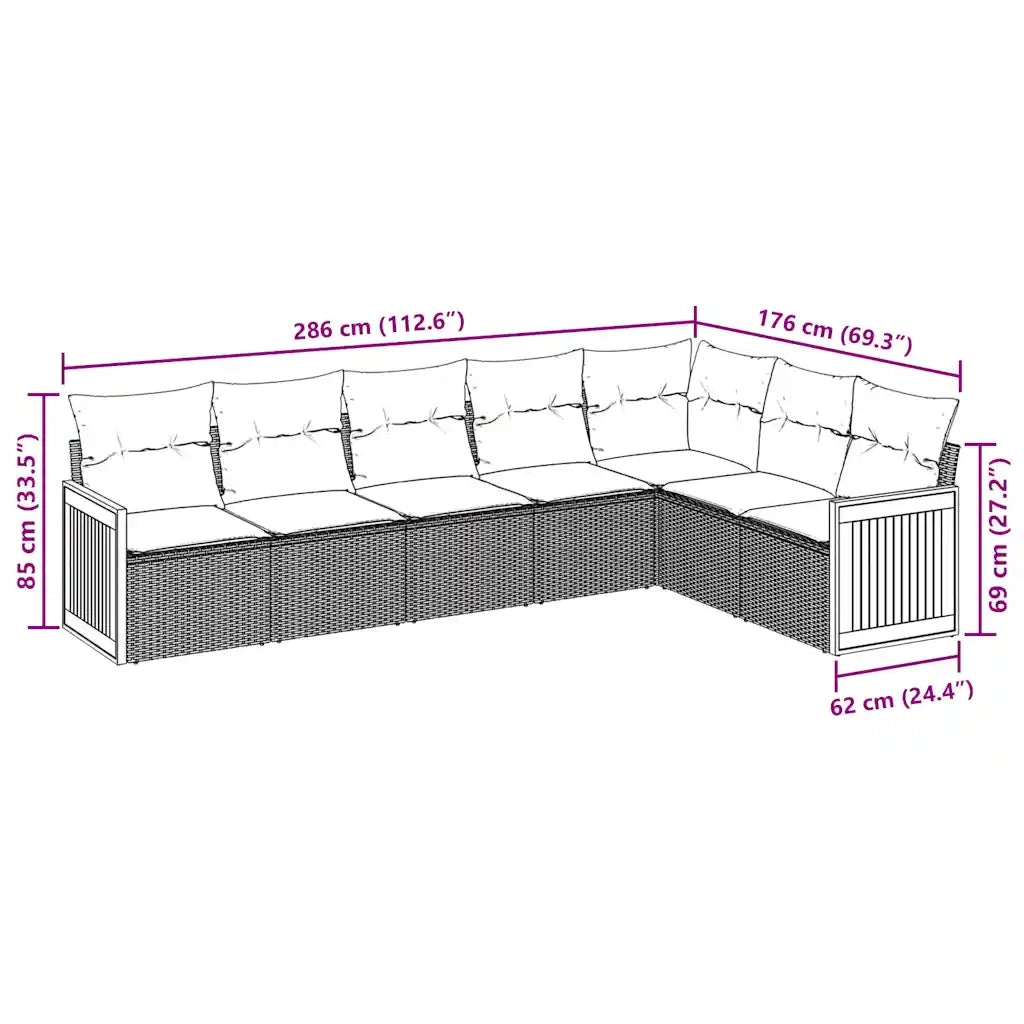 Set Divani da Giardino con Cuscini 7pz Nero Polyrattan
