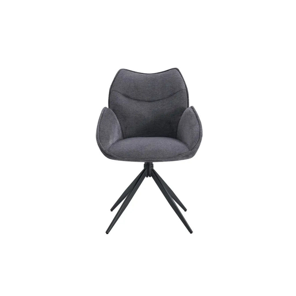 Sedia da pranzo girevole MOOREA - Tessuto grigio scuro - Piedi in metallo nero - Altezza 90 cm - Stile design/industriale