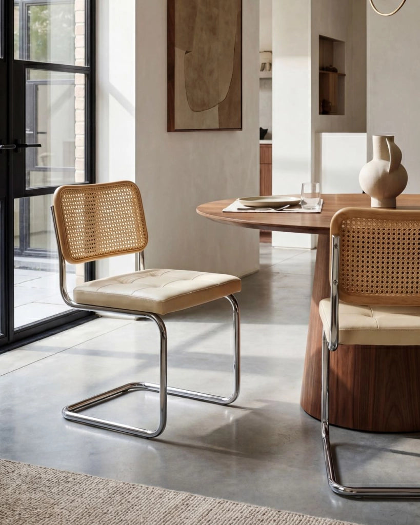 Set di 2 sedie da pranzo in ecopelle beige chiaro con base a sbalzo in metallo stile vintage retrò