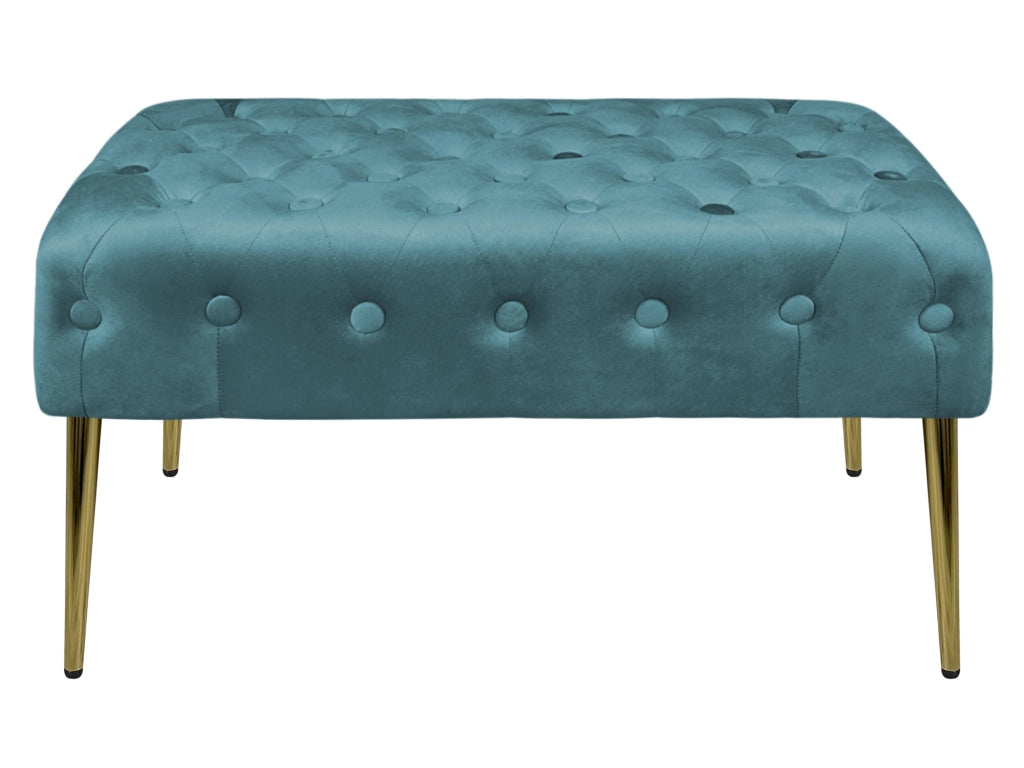 Panca Imbottita Divanetto In Velluto Sgabello A Pie Di Letto Con Gambe In Metallo Dorato Panchina Ingresso Legno Massello Pouf - Petrolio