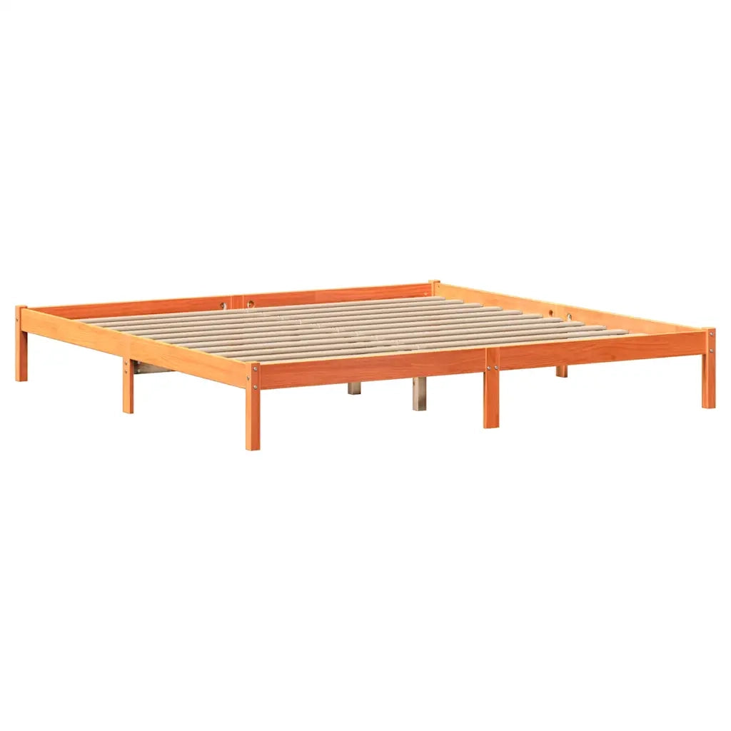 Letto Libreria senza Materasso-Struttura Letto con contenitore Marrone Cera 200x200 cm in Pino 909891