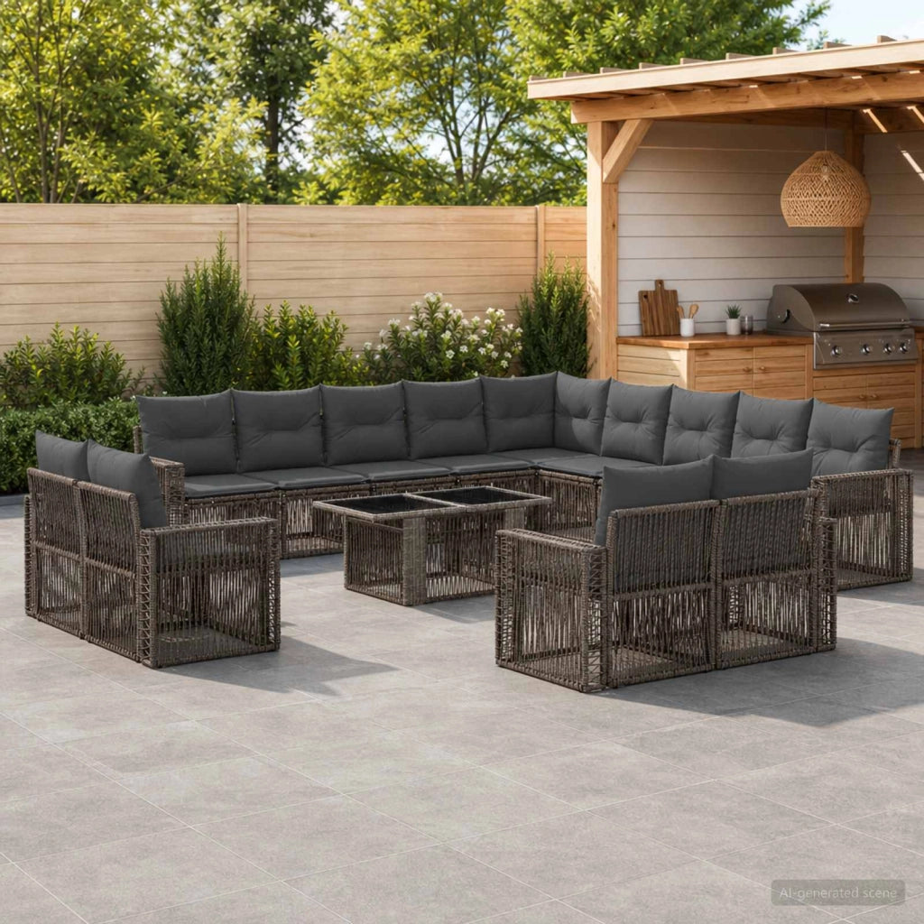 Set Divano da Giardino 14 pz Grigio e Grigio Scuro polyrattan 3436877