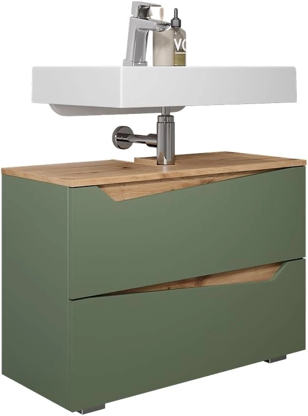Mobile sottolavabo per bagno Marelle, Verde/Artigianale, 80 x 57.5 cm con 2 cassetti, adatto per l'installazione sotto lavabi standard