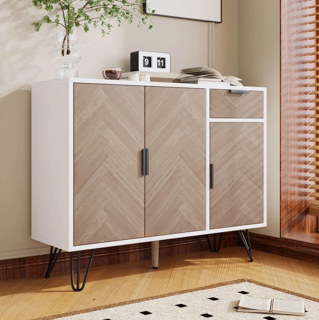 Credenza 90x30x71，5 cm bianca effetto legno con ripiani regolabili