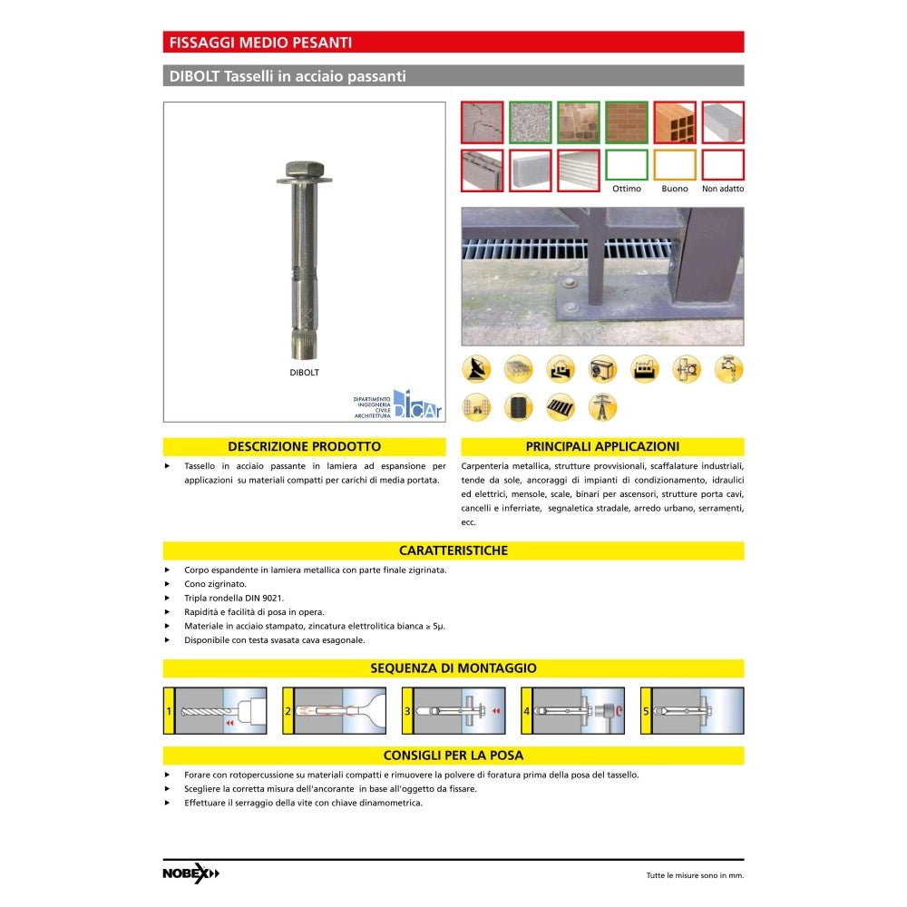 Dibolt ancorante tassello 8x48mm m 6 te testa esagonale in acciaio zincato - 4pz