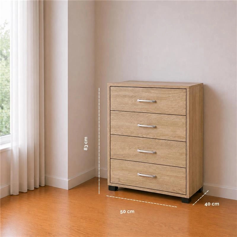 CASSETTIERA IN LEGNO CON QUATTRO CASSETTI COLORE ROVERE DIMENSIONI 68X40X82,5 CM