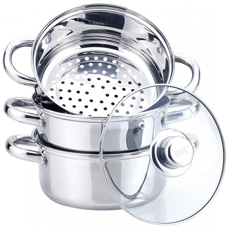 Kinghoff KH-3319 Set per cottura a vapore in acciaio inossidabile da 24 cm con manici Cool-Touch