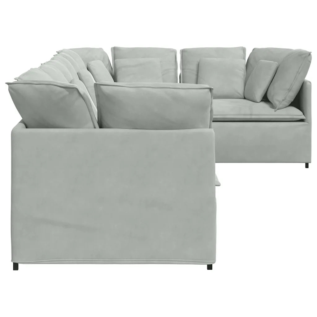 Divano Modulare con Cuscini in Velluto Grigio Chiaro 3321337