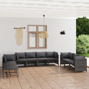 Set Divani da Giardino 10 pz con Cuscini in Polyrattan Grigio 3059774