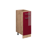 Mobiletto base per cucina R-Line Rosso lucido/Rovere dorato 30 cm senza piano di lavoro Vicco