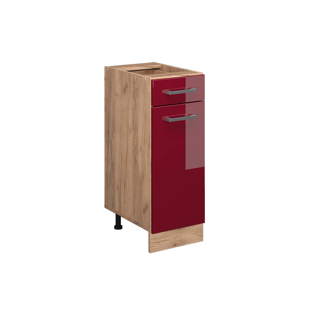 Mobiletto base per cucina R-Line Rosso lucido/Rovere dorato 30 cm senza piano di lavoro Vicco