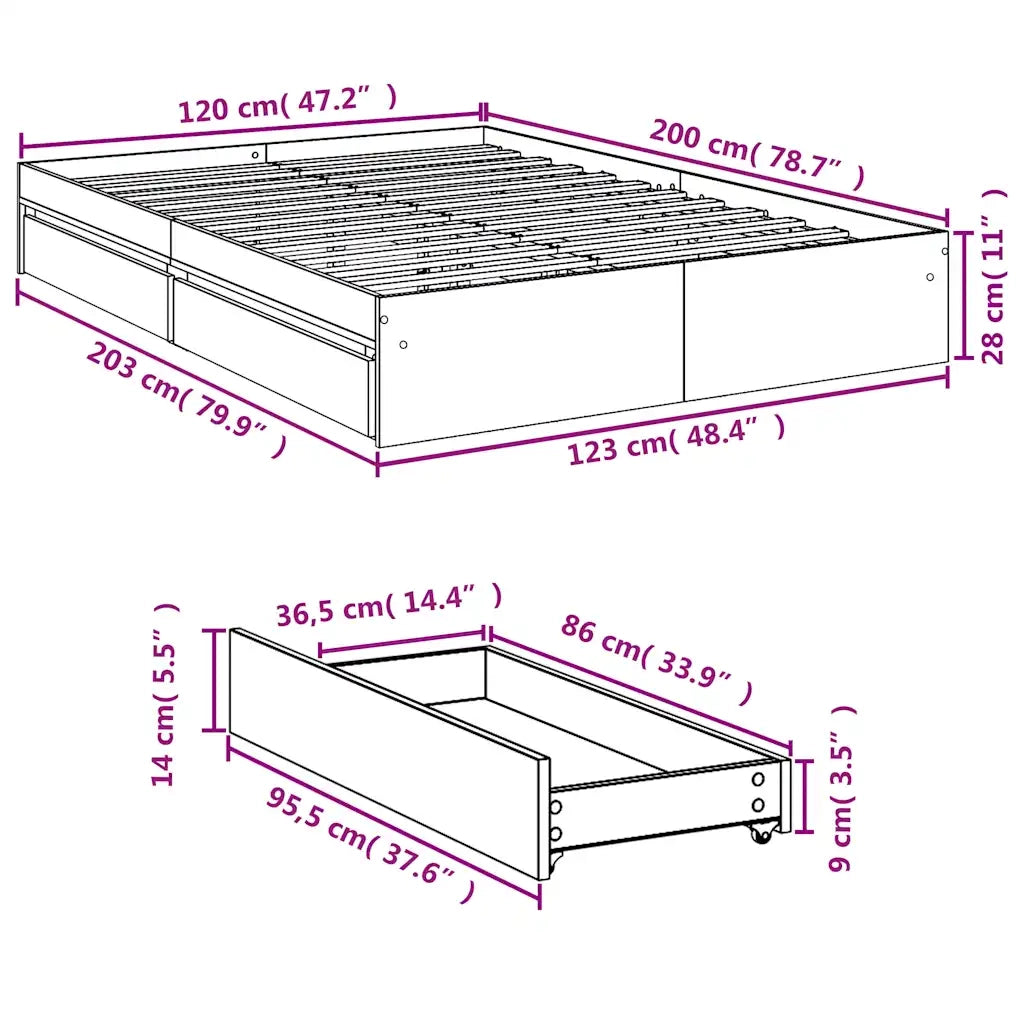 Giroletto con Cassetti Bianco 120x200 cm in Legno Multistrato