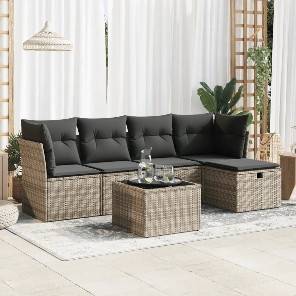 Set Divano da Giardino 6 pz con Cuscini Grigio in Polyrattan