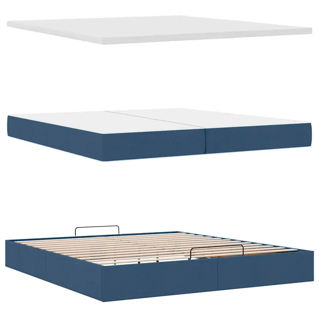 Struttura Letto Pouf con Materasso Blu 200x200 cm in Tessuto 3311656