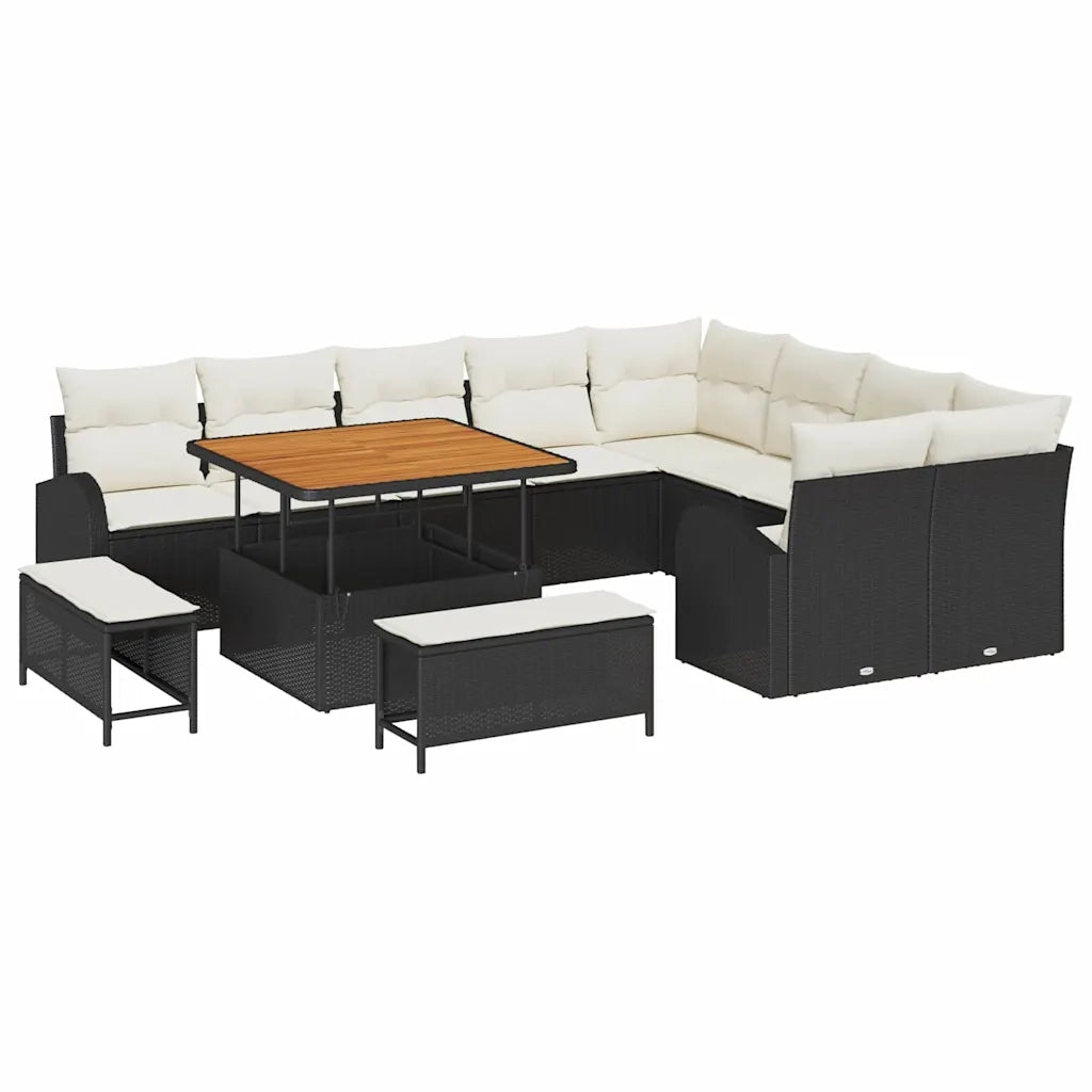 Set Divano da Giardino con cuscino 12 pcs Nero polyrattan