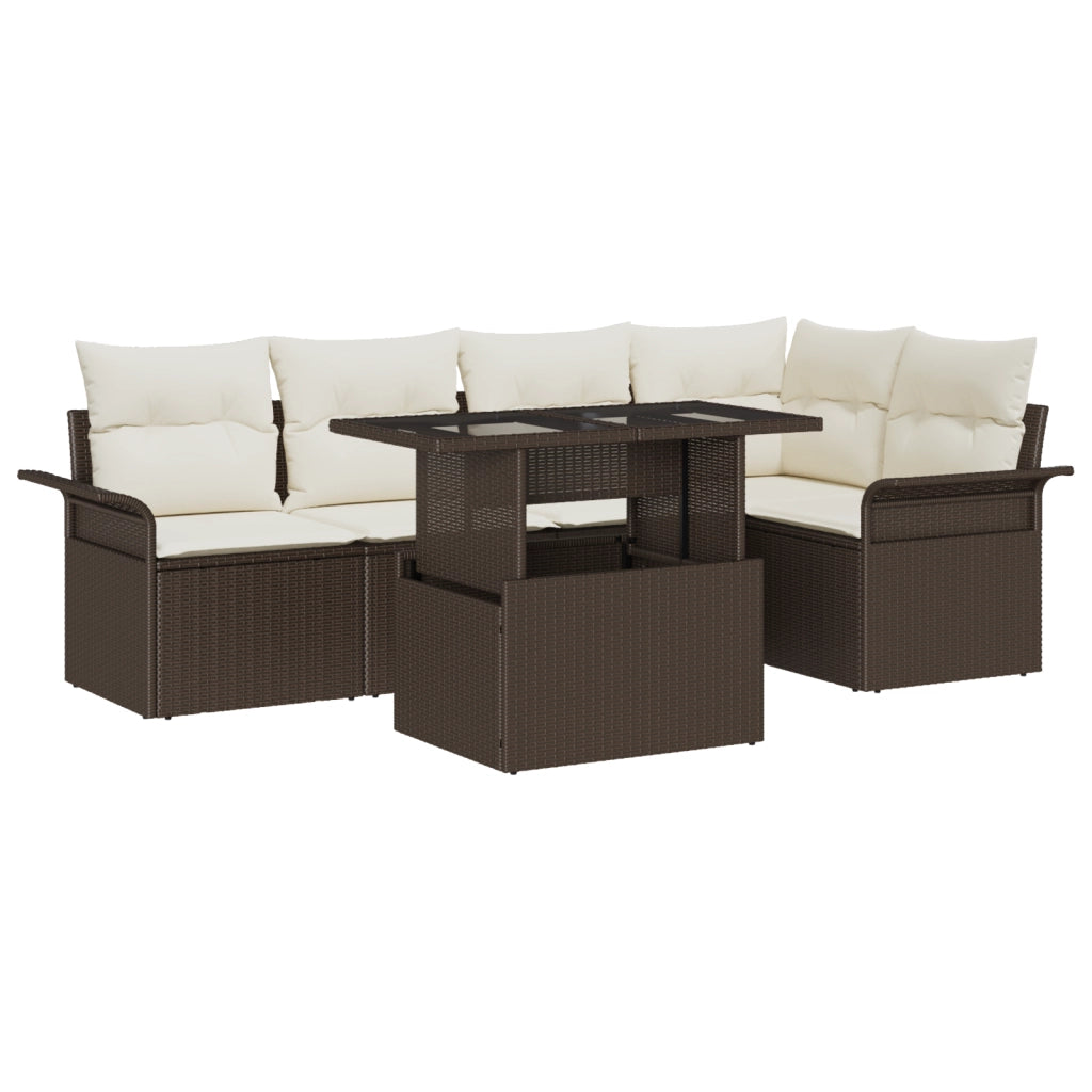 Set di divani da giardino 6 pezzi con cuscini marroni in polirattan
