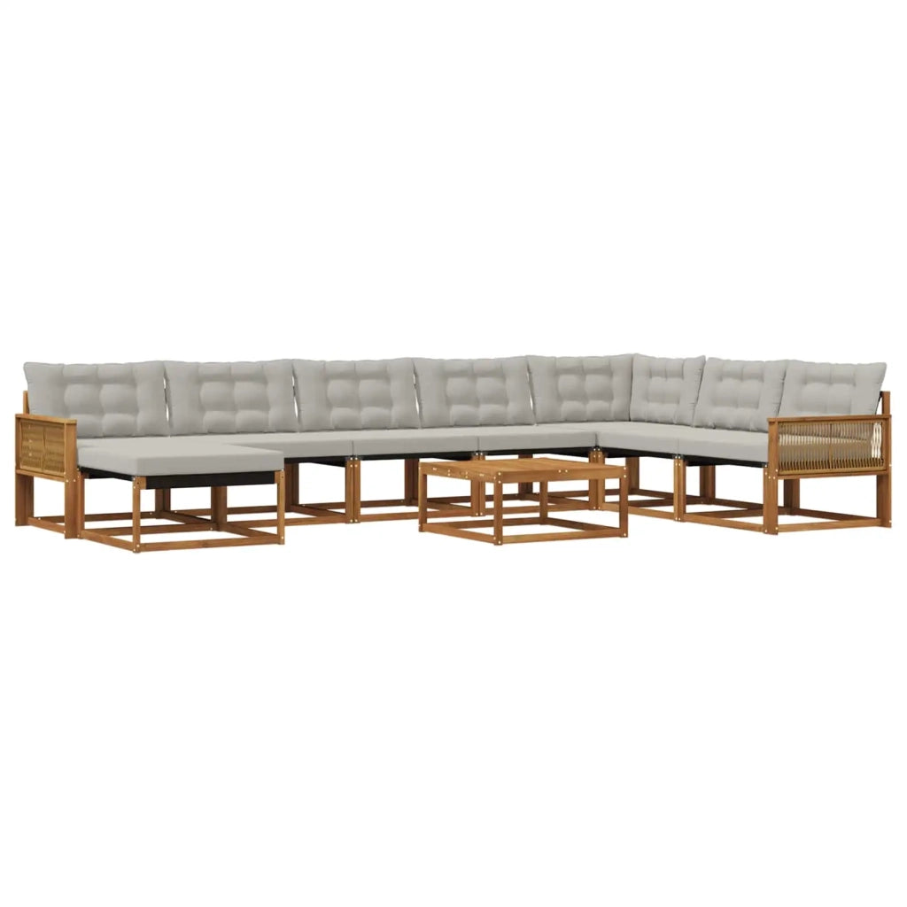 Set di divani da esterno 9 pcs Naturale e Grigio Chiaro