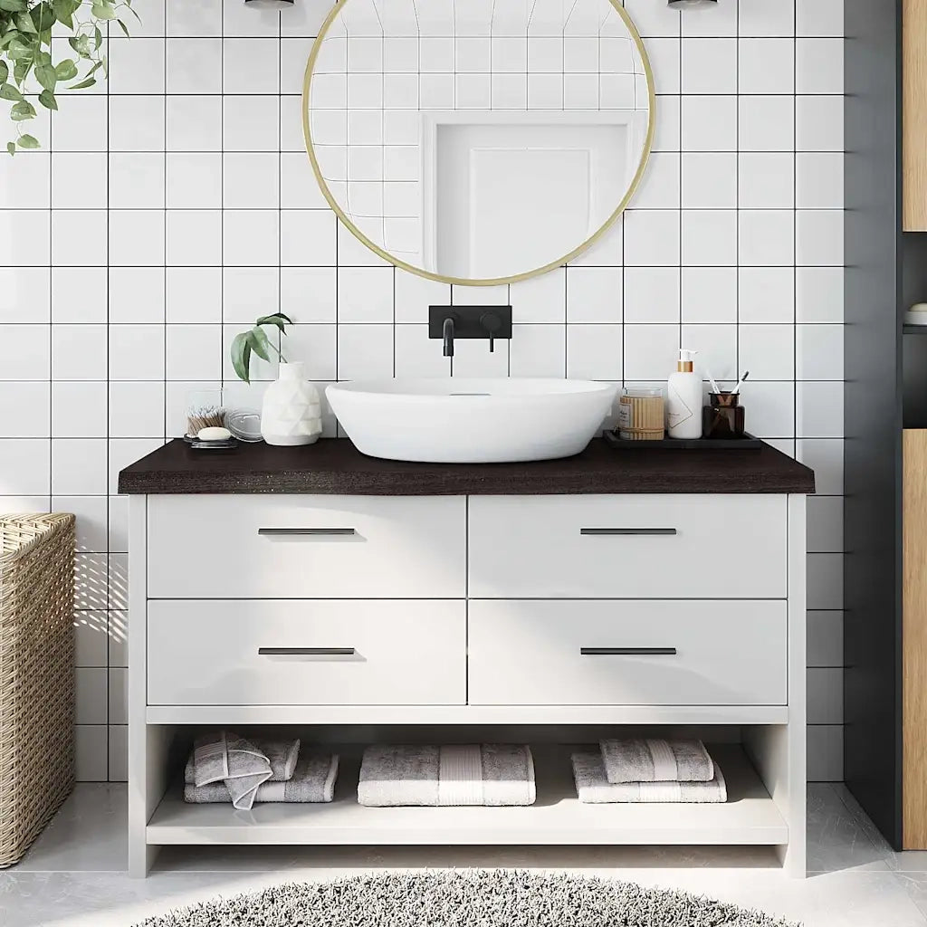 Piano Bagno Marrone Scuro 100x40x(2-6)cm Legno Trattatocod mxl 78906