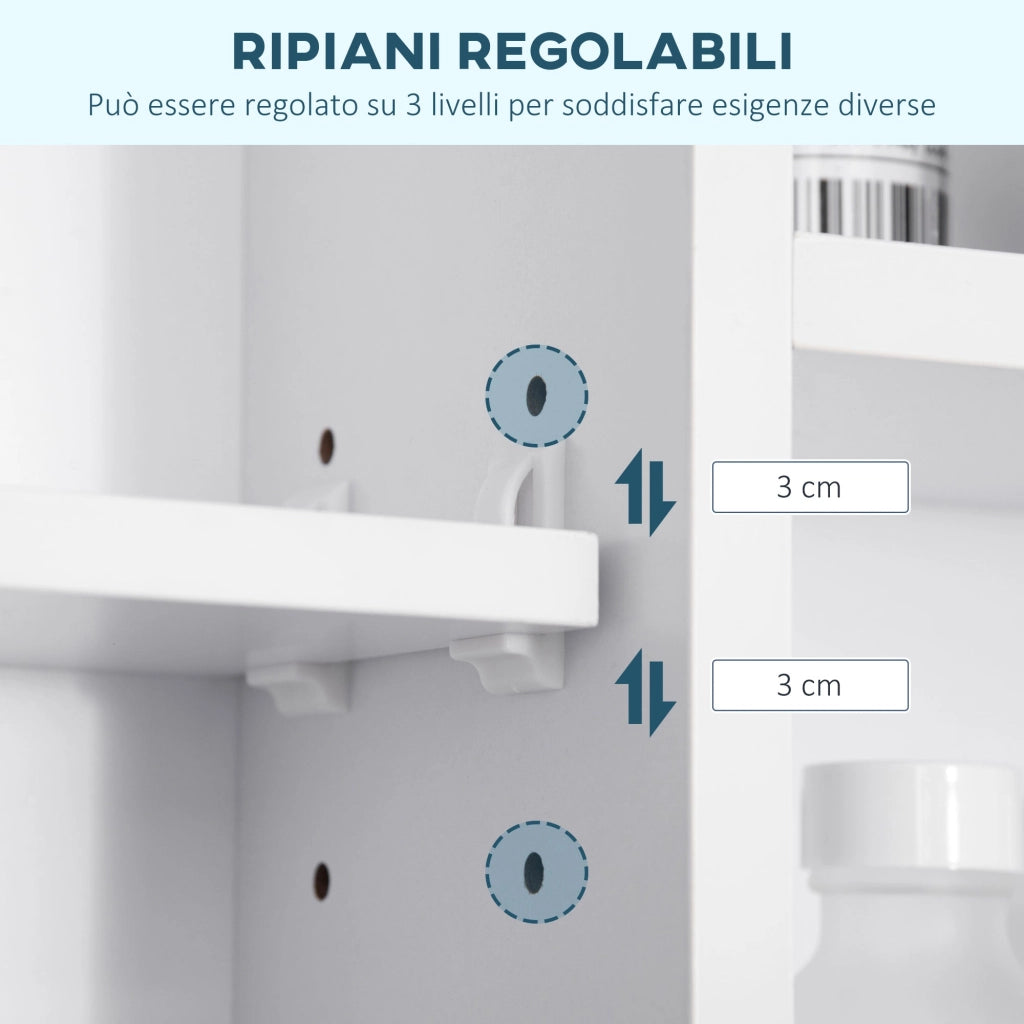 Pensile da Bagno con Anta a Specchio 100x15x70 cm in MDF Bianca