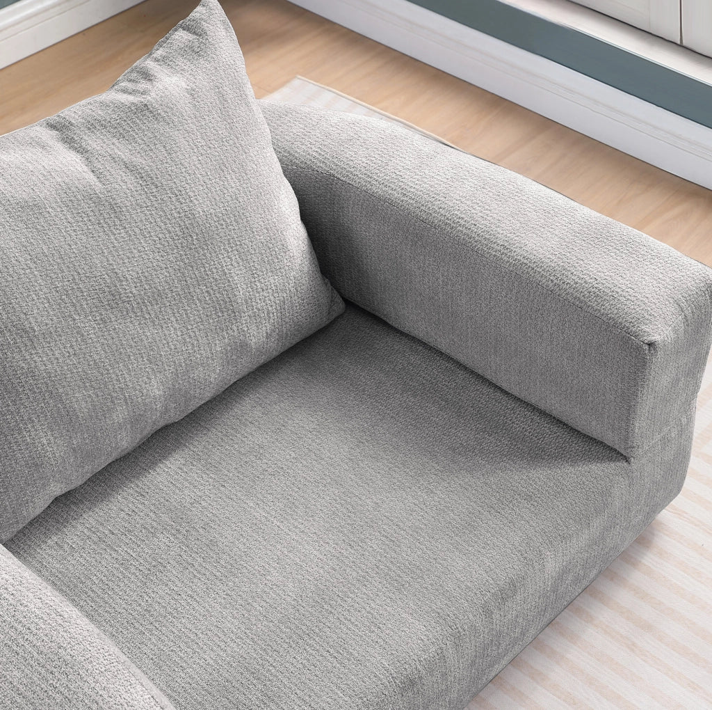 Set divano modulare minimalista in ciniglia grigio chiaro