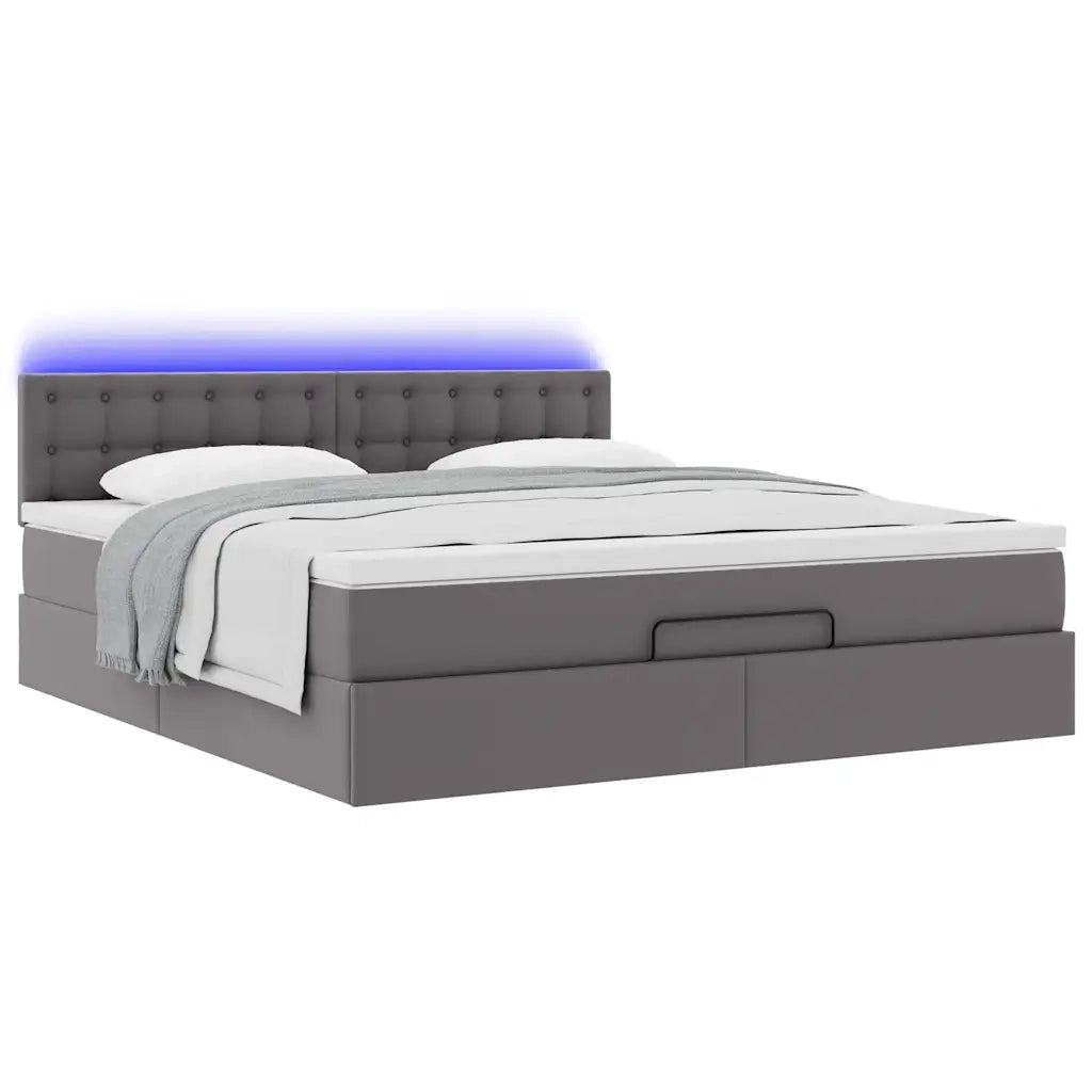 vidaXL Pouf Letto con Materassi e LED Grigio 180x200cm Similpelle