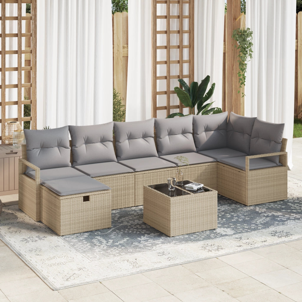 Set di Divani da Giardino in 8 Pezzi con Cuscini Beige Polirattan