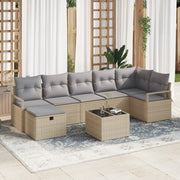 Set di Divani da Giardino in 8 Pezzi con Cuscini Beige Polirattan