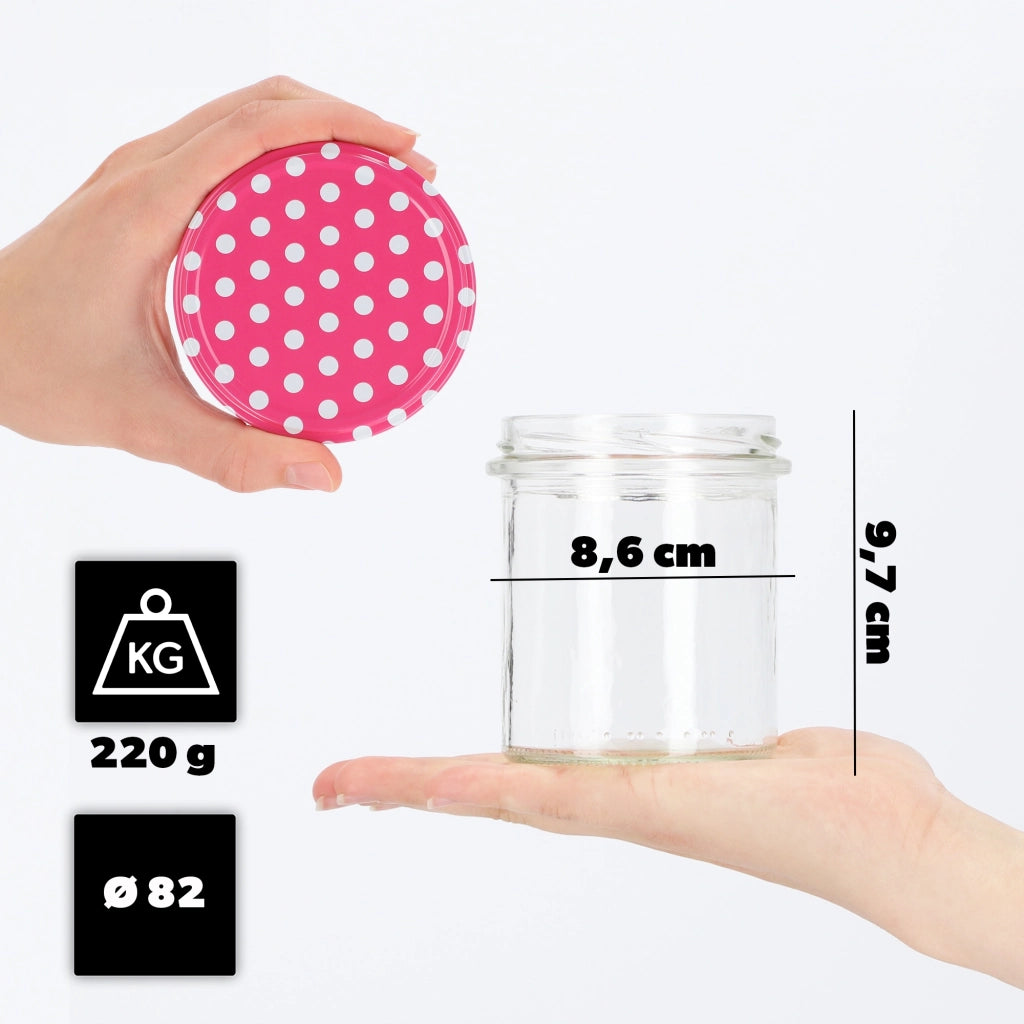 KADAX Avila barattoli di vetro 350ml 50pz 82mm + coperchio "Piselli rosa"