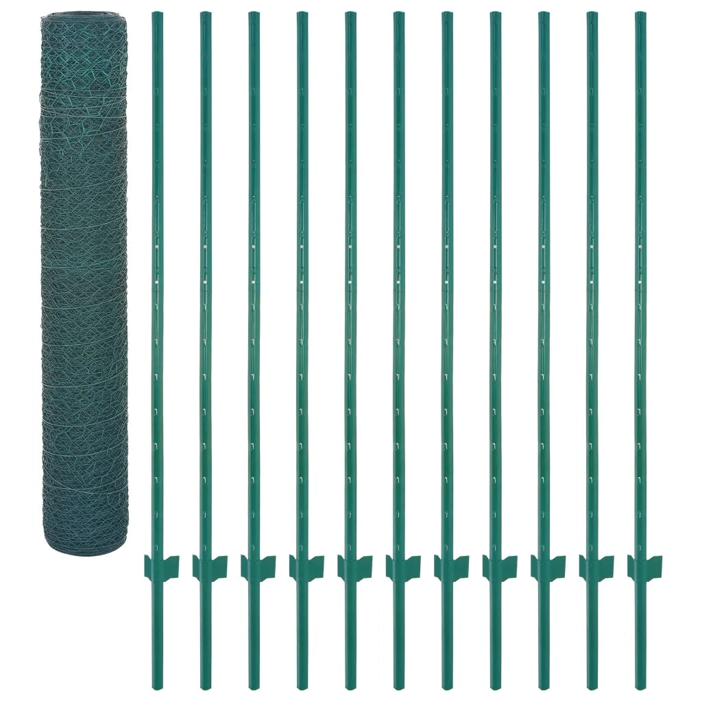 Rete per Recinzione con Pali in Acciaio 25x1,5 m Verde 144606