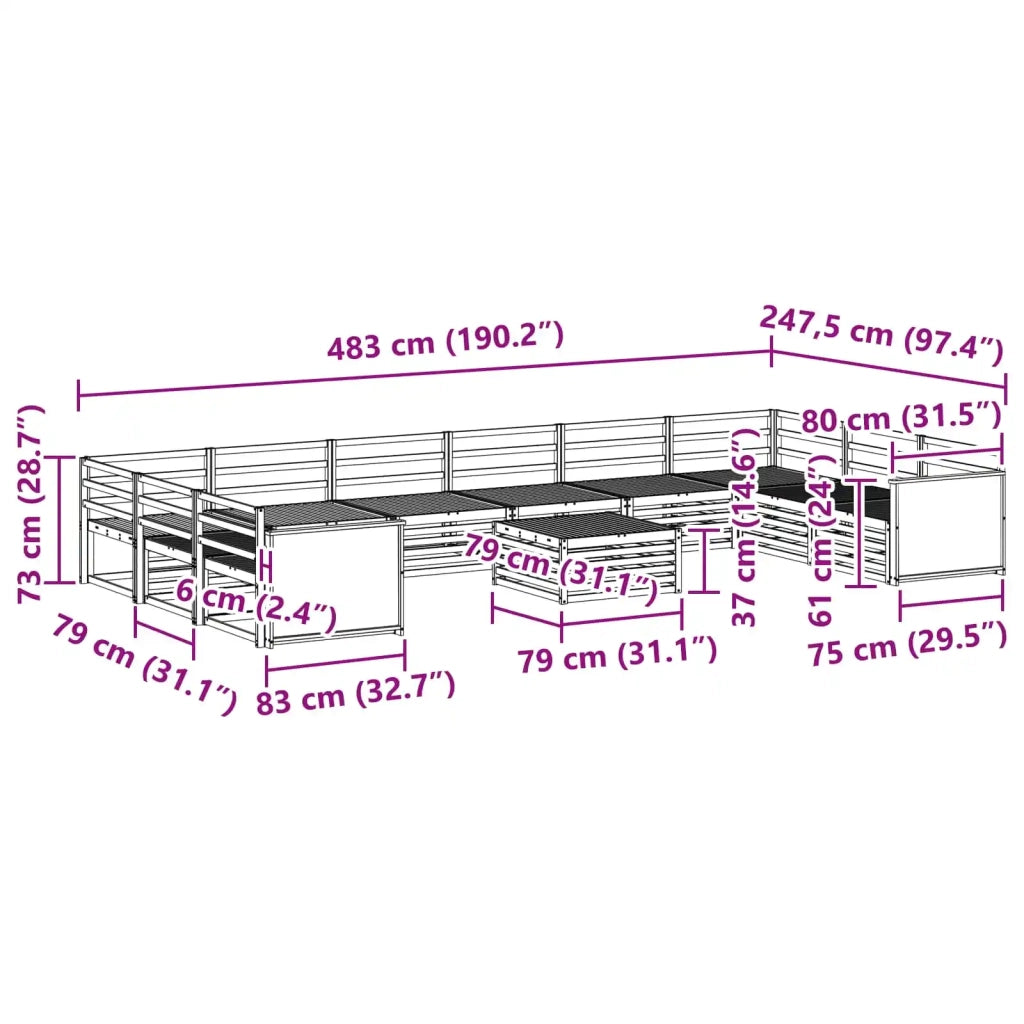 Set divani 11 pz Legno di Acacia Massello 3383912