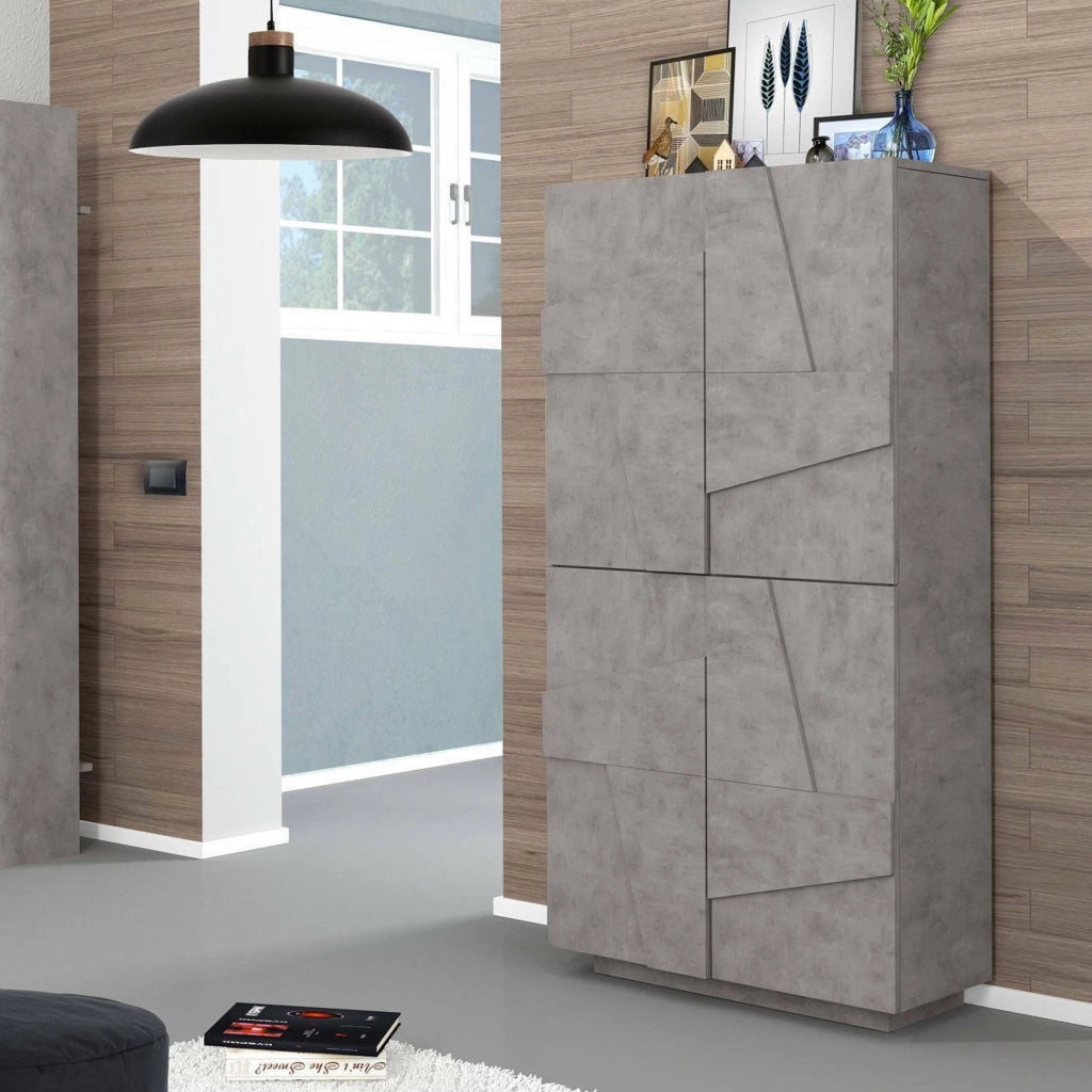 Scarpiera Archibal, Made in Italy, a 4 ante battenti, Portascarpe da ingresso, Mobile multiuso, cm 81x38h167, Grigio Ardesia
