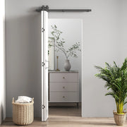 Porta Scorrevole a Libro Pieghevole a Portafoglio 70x210 cm con Superficie Verniciabile in MDF e Acciaio Bianco