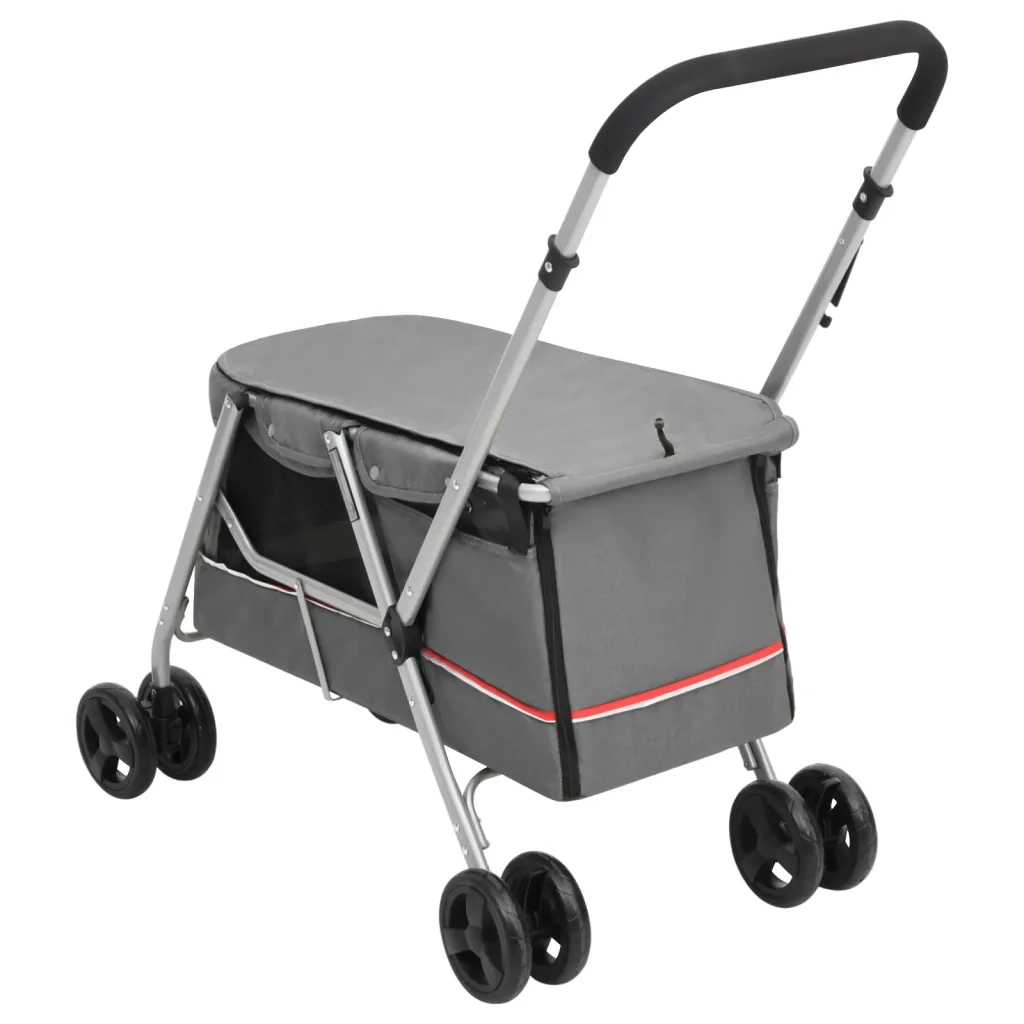 Passeggino Cani Pieghevole Grigio 100x49x96cm Tessuto di Lino 172203