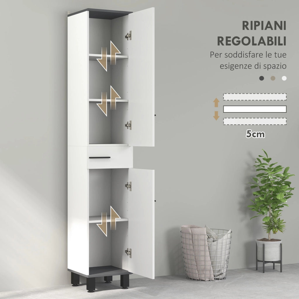 Mobile a Colonna da Bagno con 2 Armadietti e Cassetto 34x32x190 cm Bianco