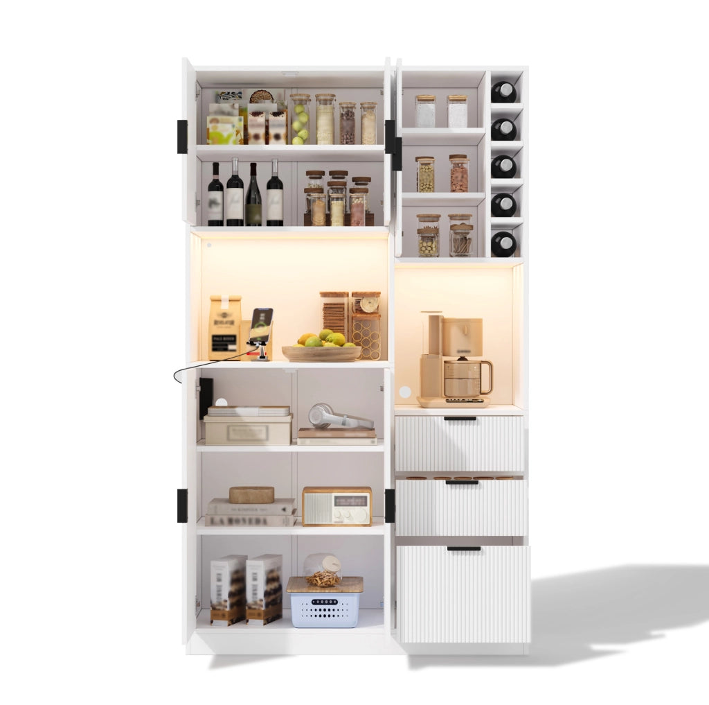 Credenza 105x40x180 cm con luci LED controllabili da app in MDF bianco