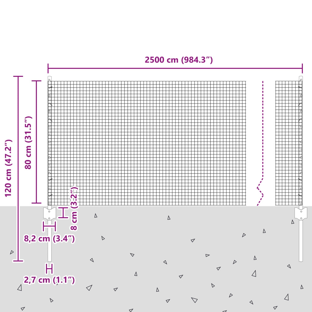 Recinzione in Rete Metallica con 11 U Posts Verde 0.8x25 m Acciaio