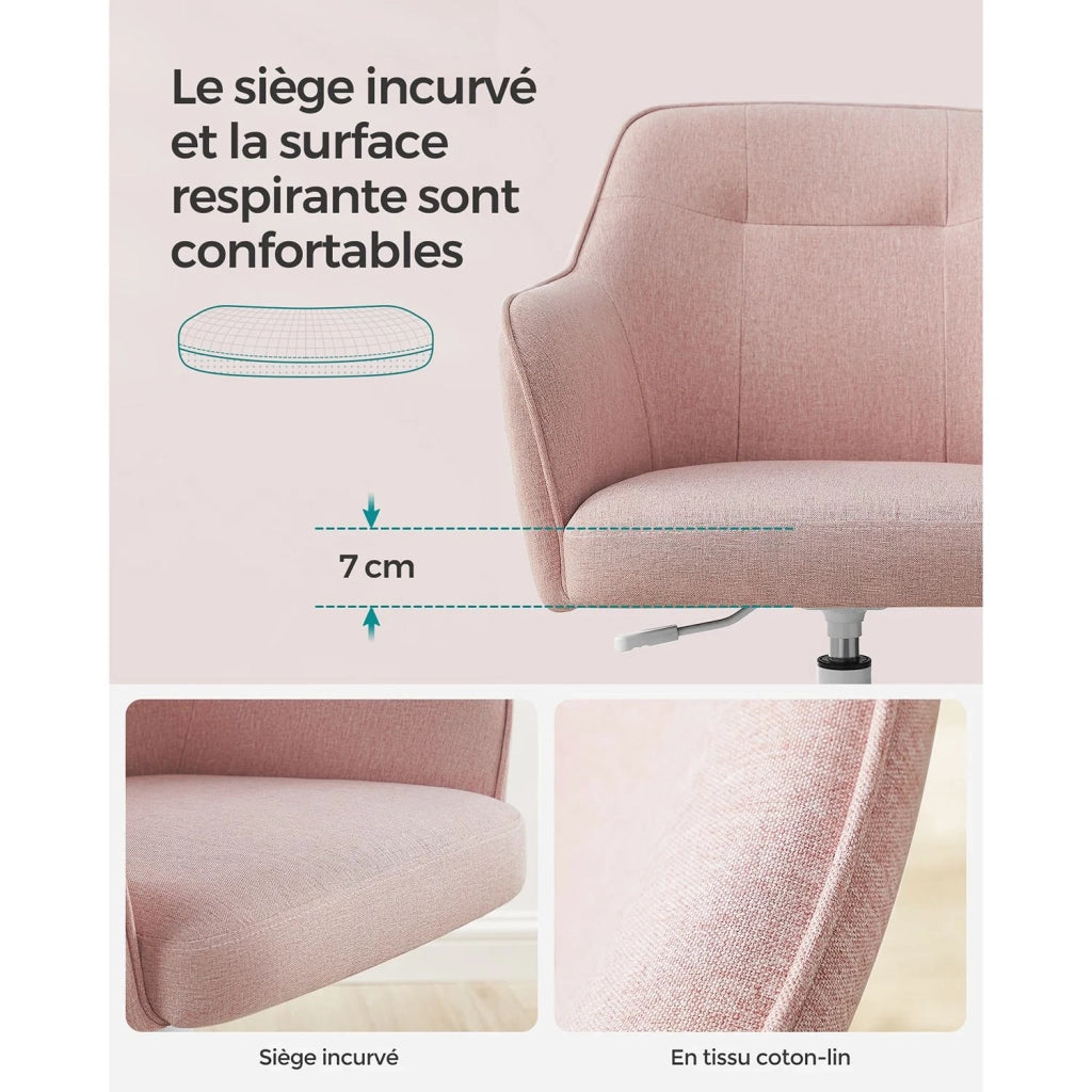 Sedia da ufficio sedia girevole seduta comoda ed ergonomica altezza regolabile portata 120 kg struttura in acciaio tessuto effetto lino rosa 12_0005885