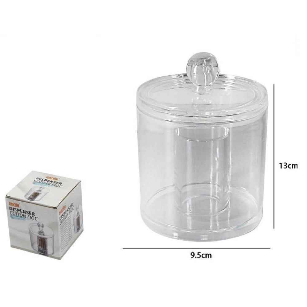 Trade Shop - Contenitore Rotondo Cotton Fioc Ovatta Make Up 2 Scomparti Organizer Bagno 10238 -